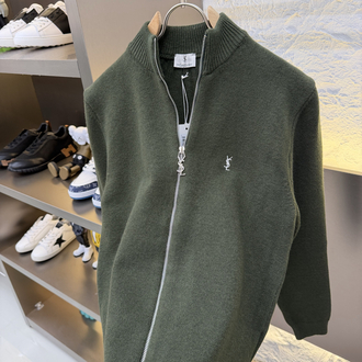 Yves Saint Laurent İthal Full Zip Kaşmir Hırka (Haki)