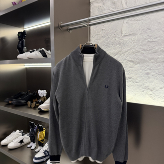 Fred Perry %100 Pamuk Full Zip Örme Triko (Gri)