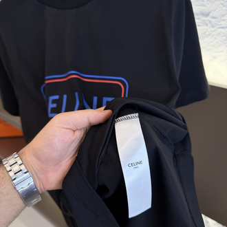 CELINE Logo Appliquéd %100 Cotton Tshirt