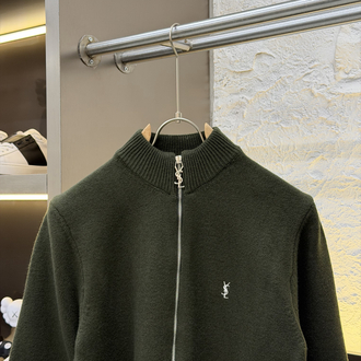 Yves Saint Laurent İthal Full Zip Kaşmir Hırka (Haki)