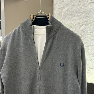 Fred Perry %100 Pamuk Full Zip Örme Triko (Gri)