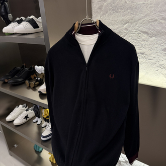 Fred Perry %100 Pamuk Full Zip Örme Triko (Siyah)