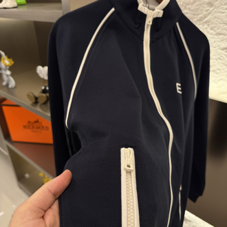 Emporio Armani Logo Appliquéd %100 Cotton Full Zip Sweatshirt Lacivert