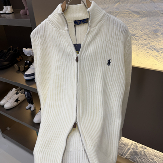 Ralph Lauren İthal Full Zip Örme Triko Hırka (Beyaz)