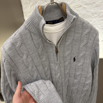 Ralph Lauren %100 Pamuk Örme Half Zip Triko (Gri)
