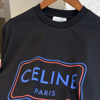 CELINE Logo Appliquéd %100 Cotton Tshirt