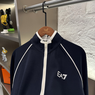 Emporio Armani Logo Appliquéd %100 Cotton Full Zip Sweatshirt Lacivert