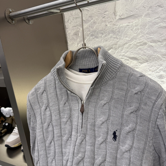 Ralph Lauren %100 Pamuk Örme Half Zip Triko (Gri)