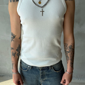Beyaz Tank Top Fitilli Atlet