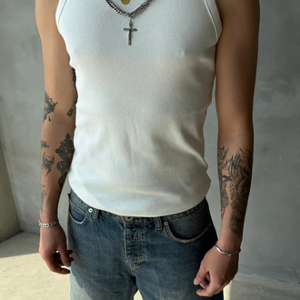 Beyaz Tank Top Fitilli Atlet