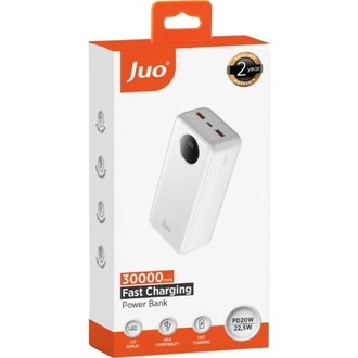 Juo 30000MAH 22.5W Dijital LED Ekranlı Taşınabilir Hızlı Şarj Cihazı Powerbank Beyaz