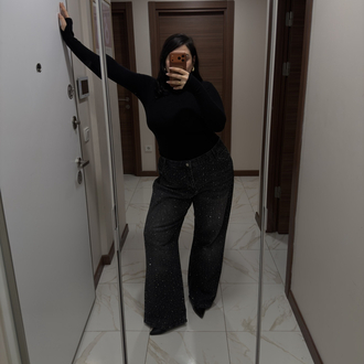 SİYAH ANTRASİT TAŞLI BOL PANTOLON