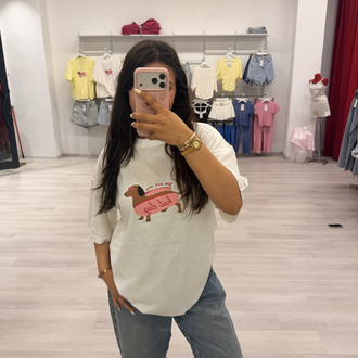 BEYAZ DOG OVERSİZE TİŞÖRT 