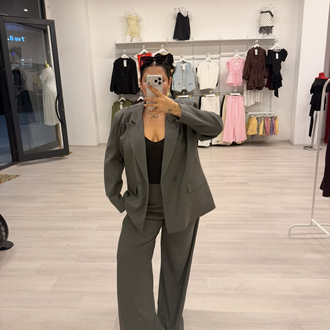 CHERRY GRİ OVERSİZE BLAZER CEKET TAKIM