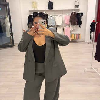 CHERRY GRİ OVERSİZE BLAZER CEKET TAKIM