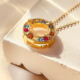 Çelik Gold Renk Zincir Renkli Zirkon Taşlı Kadın Kolye 40+5 cm