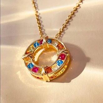 Çelik Gold Renk Zincir Renkli Zirkon Taşlı Kadın Kolye 40+5 cm