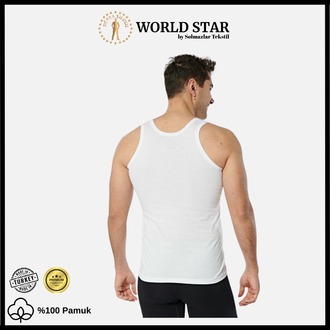 World Star 6'lı Beyaz Erkek Atlet – Pamuklu Penye