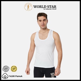 World Star 6'lı Beyaz Erkek Atlet – Pamuklu Penye