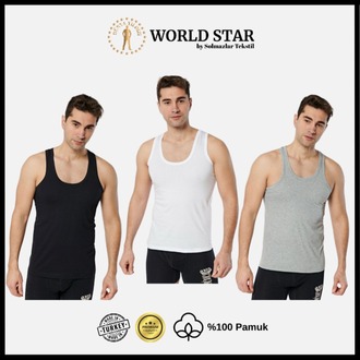 World Star 6'lı Erkek Atlet – Siyah & Beyaz & Gri – Pamuklu Penye - Rahat Ve Dayanıklı