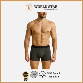World Star 6'lı Düz Renk Erkek Boxer – Karışık Renk (Siyah-Gri-Lacivert-Antrasit-Bordo-Haki)