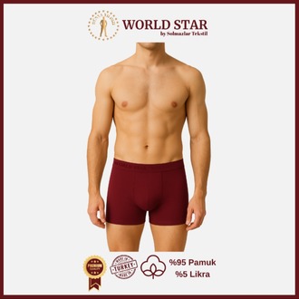 World Star 6'lı Bordo Düz Renk Erkek Boxer – Pamuklu Ve Likralı