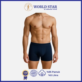 World Star 6'lı Lacivert Düz Renk Erkek Boxer – Pamuklu Ve Likralı