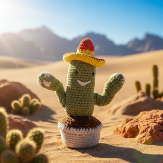El Örgüsü Meksika Şapkalı Kaktüs - Tasarım Amigurumi Oyuncak & Hediye