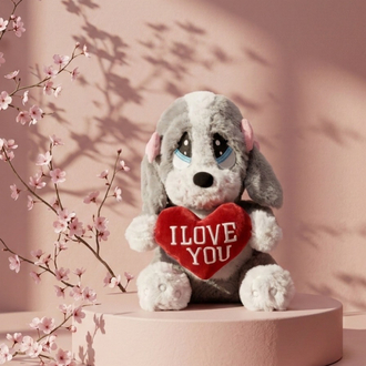 Peluş Gri Üzgün Köpek - 30x20cm Kişiye Özel NFC’li Anı Hediyesi