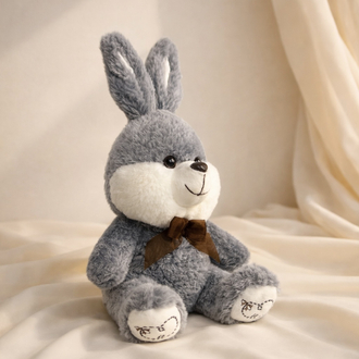 Tombik Gri Tavşan(Kilosu sağlığını etkilemiyor) -45x25cm Kişiye Özel NFC’li Anı Hediyesi
