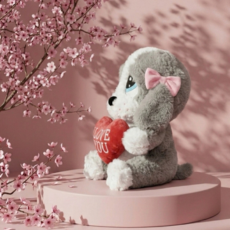 Peluş Gri Üzgün Köpek - 30x20cm Kişiye Özel NFC’li Anı Hediyesi