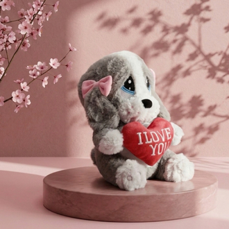 Peluş Gri Üzgün Köpek - 30x20cm Kişiye Özel NFC’li Anı Hediyesi