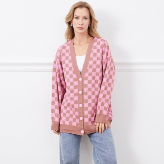 Oversize Desenli Hırka