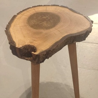 Ceviz Doğal Kenar Kabuklu Sehpa - Çap 39 cm. - CVZ-071
