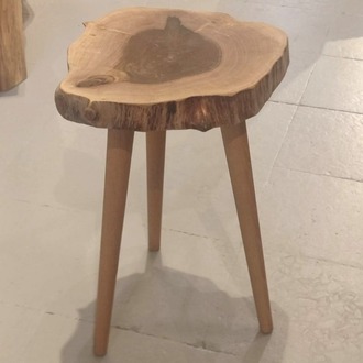 Ceviz Doğal Kenar Sehpa - Çap 38 cm. - CVZ-073