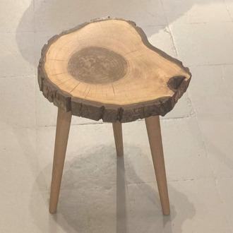 Ceviz Doğal Kenar Kabuklu Sehpa - Çap 39 cm. - CVZ-071
