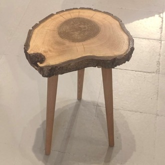 Ceviz Doğal Kenar Kabuklu Sehpa - Çap 39 cm. - CVZ-071