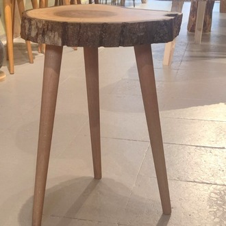 Ceviz Doğal Kenar Kabuklu Sehpa - Çap 39 cm. - CVZ-071