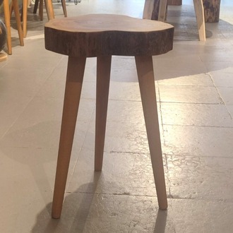 Ceviz Doğal Kenar Sehpa - Çap 32 cm. - CVZ-072