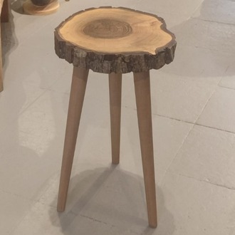 Ceviz Doğal Kenar Kabuklu Sehpa - Çap 31 cm. - CVZ-0070