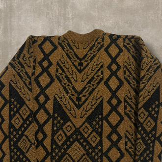 Vintage Desenli Kahverengi Kazak