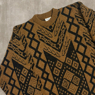 Vintage Desenli Kahverengi Kazak