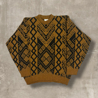 Vintage Desenli Kahverengi Kazak