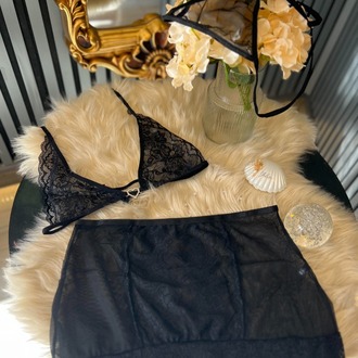Siyah Tüllü Jartiyer Set