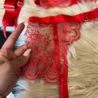 İthal Kırmızı Dantel Jarti Set