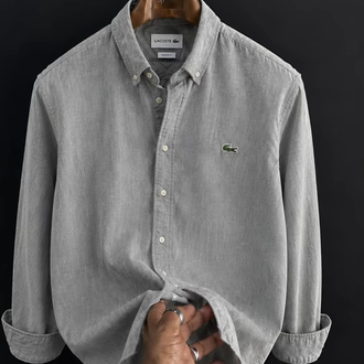 LACOSTE - GRİ - %100 HAM KETEN GÖMLEK 