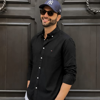 TOMMY - SİYAH - %100 HAM KETEN GÖMLEK 