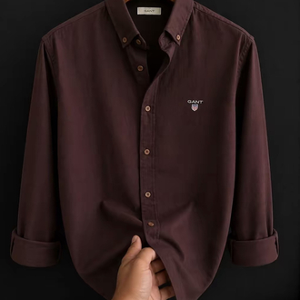 GANT - BORDO - %100 HAM KETEN GÖMLEK 
