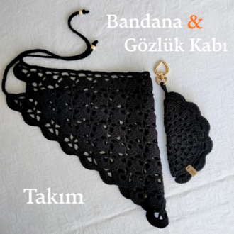 Siyah Örme Bandana ve Siyah Gözlük Kabı