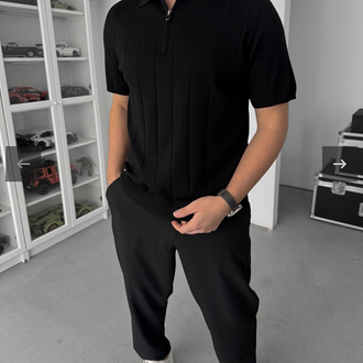 Siyah Fermuarlı Triko Tshirt